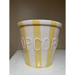 Handcrafted In Portugal  Ceramic Popcorn Bowl Yellow Stripe Large, 7.25"x9" New